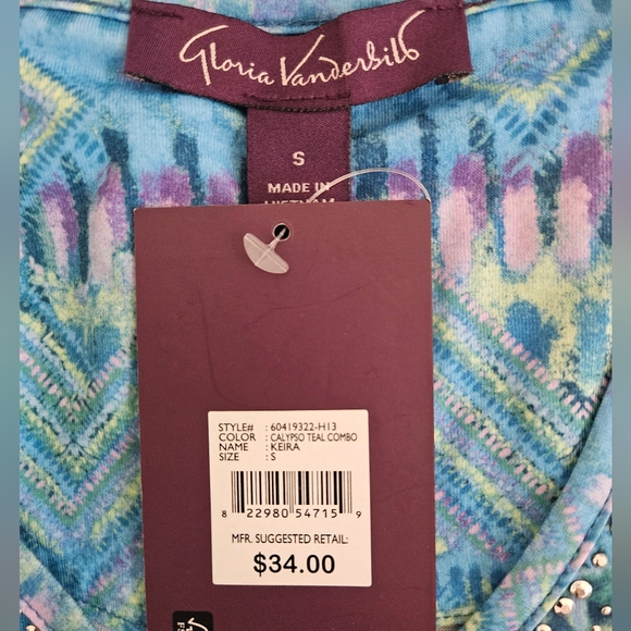 Gloria Vanderbilt Kiera tank top in calypso teal combo - Picture 5 of 6